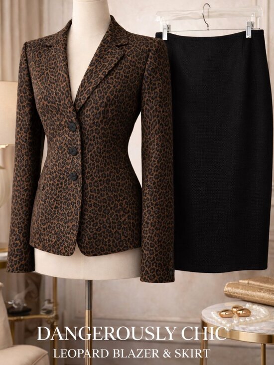 Le Suit Dresses & Skirts - Le Suit Size 14 Skirt Suit Leopard Print & Black Mob Wife Dog Show Fierce!